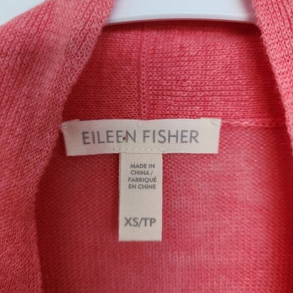 Eileen Fisher Organic Linen Coral‎ Open Front Cardigan XS - Picture 2 of 9